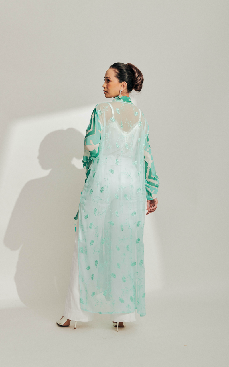 Turquoise Blue Batik Cardigan Dress