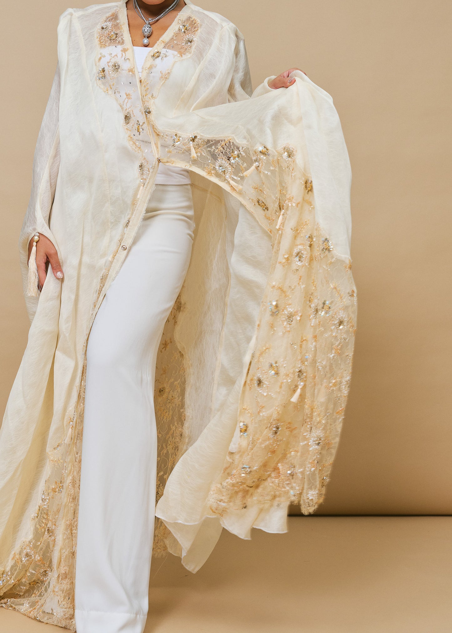 Ivory Organza Cape with Lace