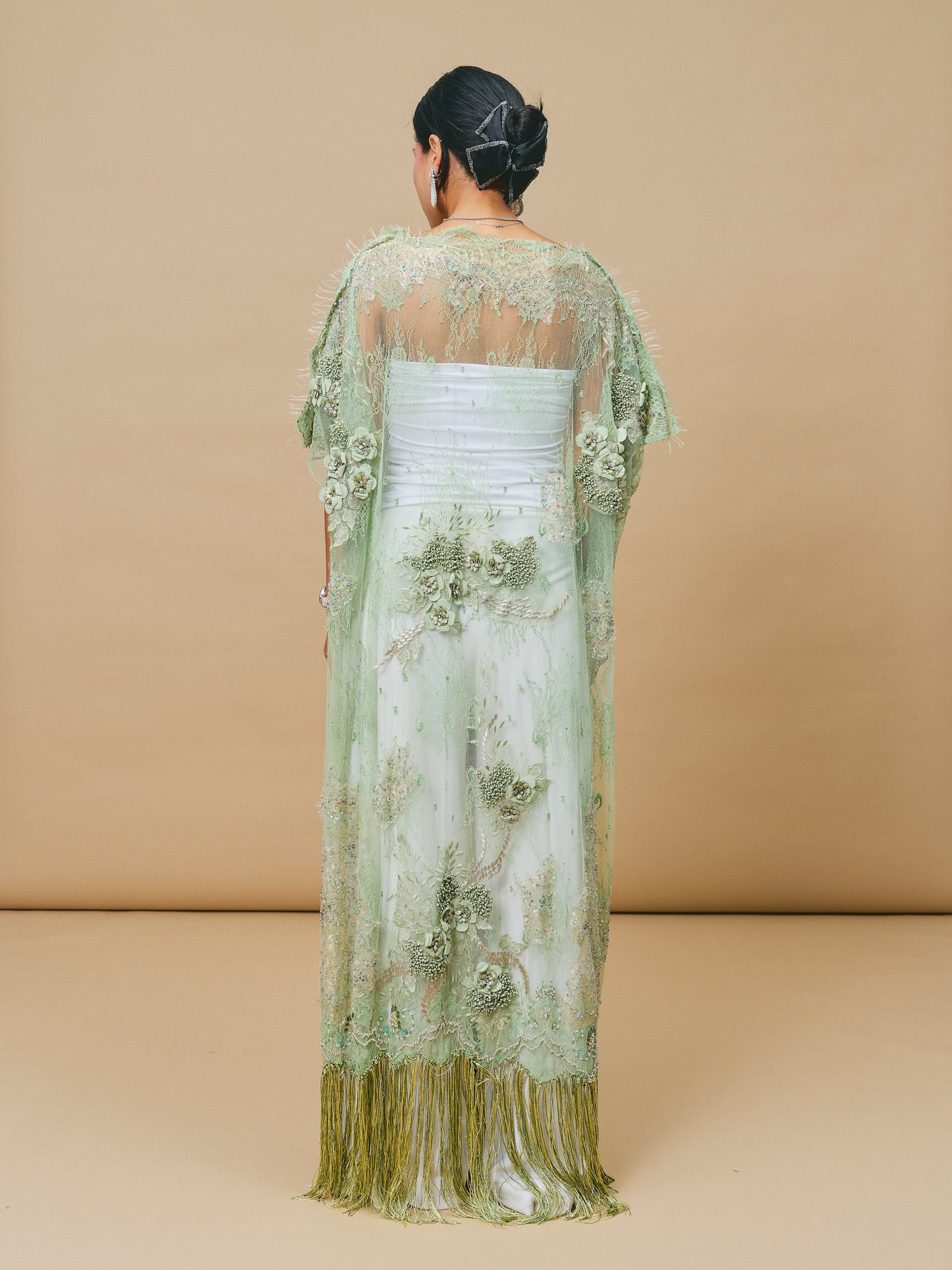 Full Floral Lace Dress in Sage Green