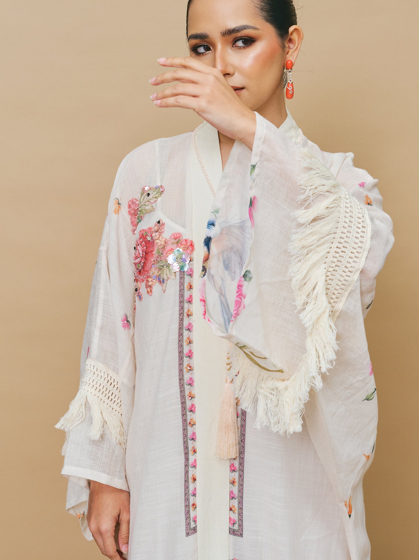 Floral Crochet Tassel Abaya