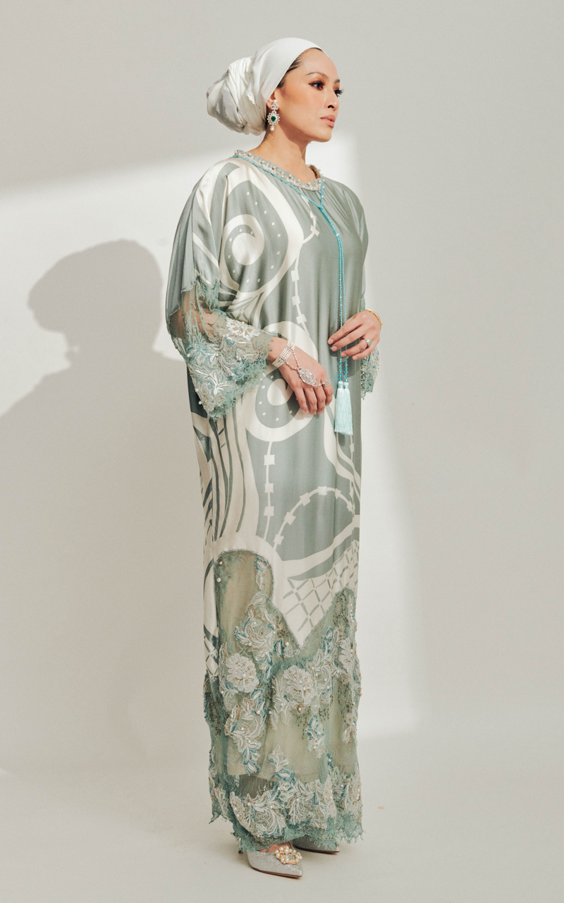 Baby Blue Batik Dress with Lace