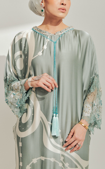 Baby Blue Batik Dress with Lace