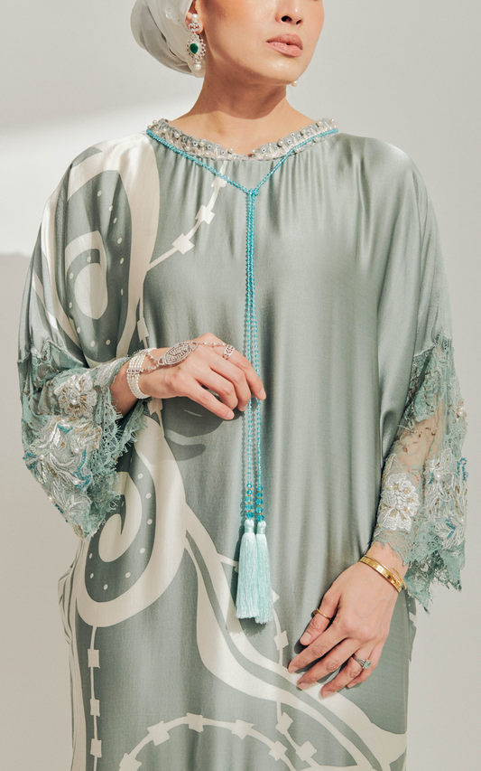Baby Blue Batik Dress with Lace