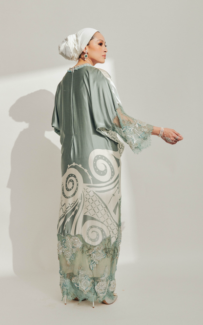 Baby Blue Batik Dress with Lace