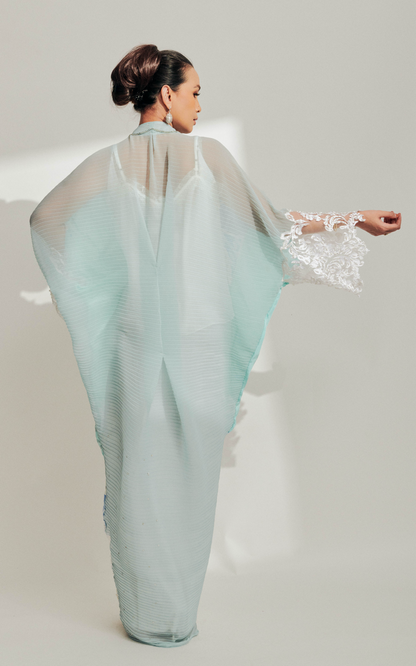 Baby Blue Batik Kaftan with 3D Lace