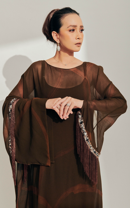 Chiffon Silk Batik Dress with Tassel