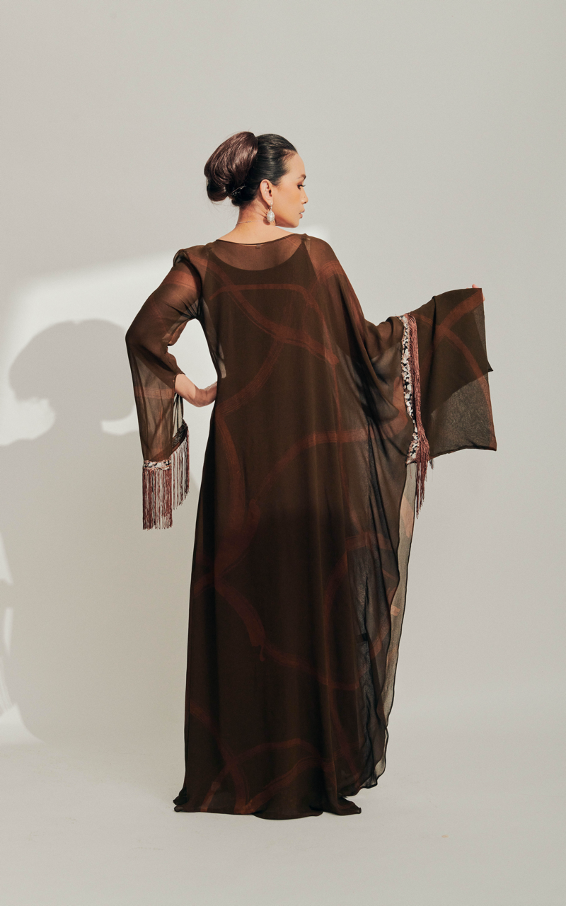 Chiffon Silk Batik Dress with Tassel