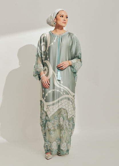 Baby Blue Batik Dress with Lace