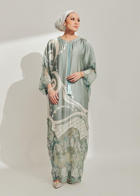Baby Blue Batik Dress with Lace