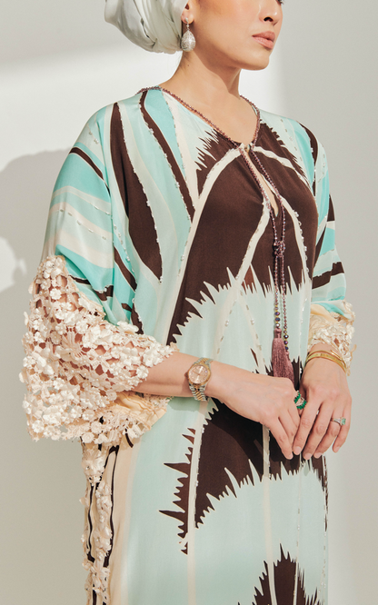 Batik Kaftan with 3D Lace