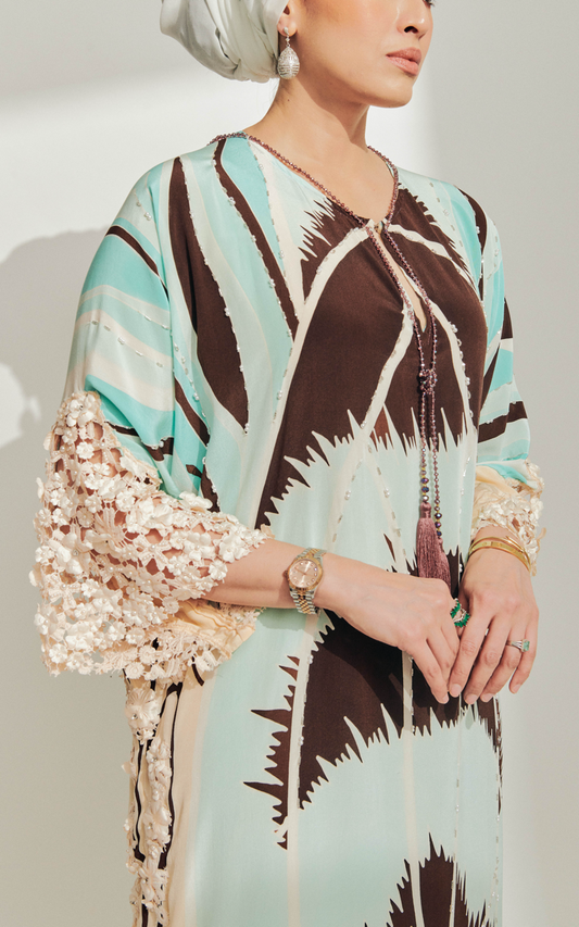 Batik Kaftan with 3D Lace