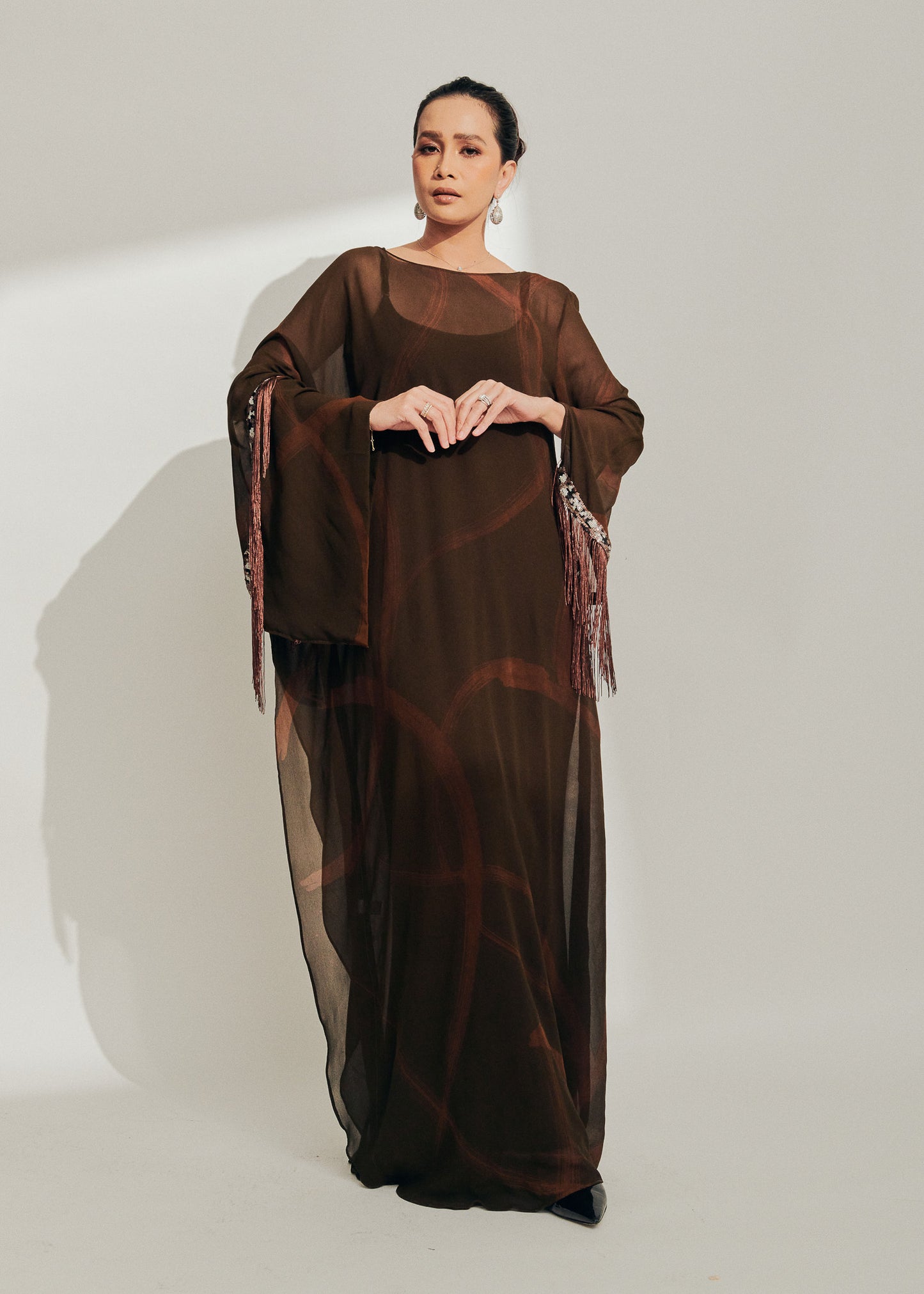 Chiffon Silk Batik Dress with Tassel