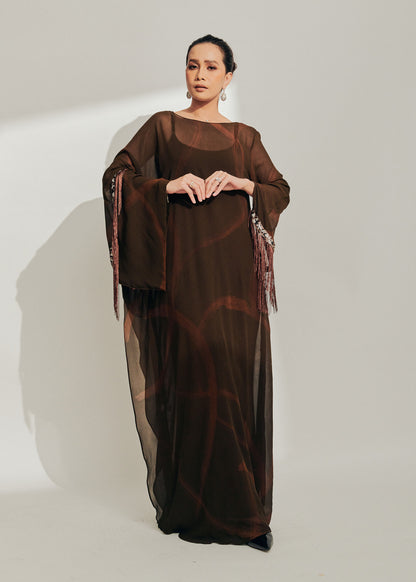 Chiffon Silk Batik Dress with Tassel