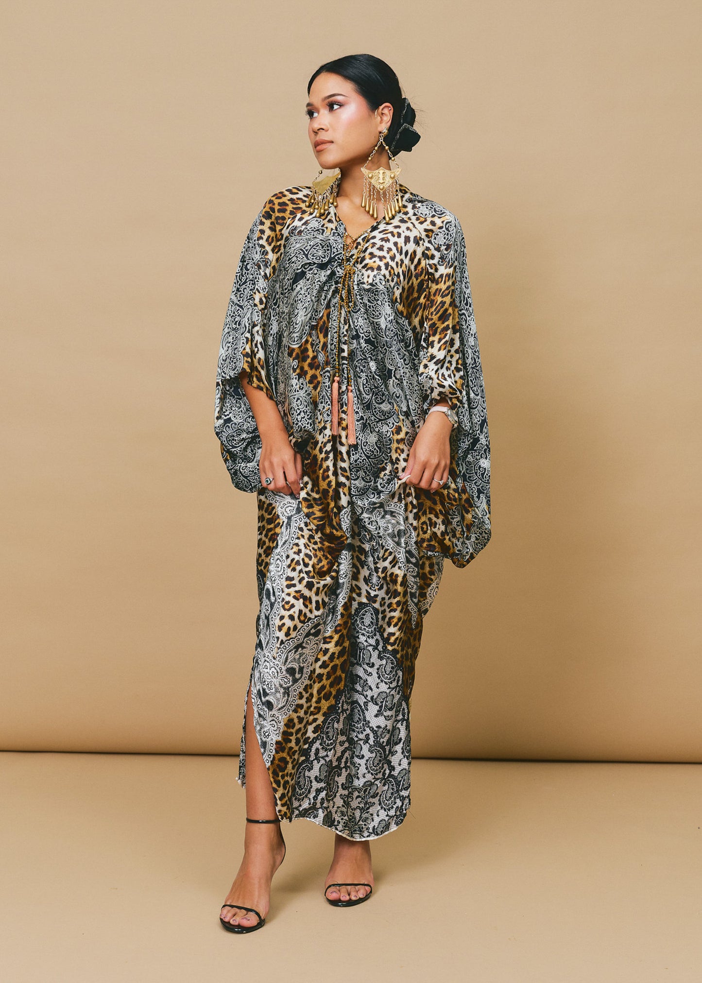 Mixed Animal Print Silk Kaftan