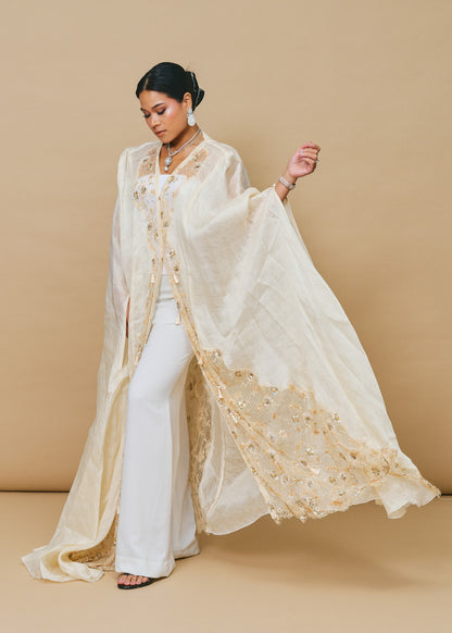 Ivory Organza Cape with Lace