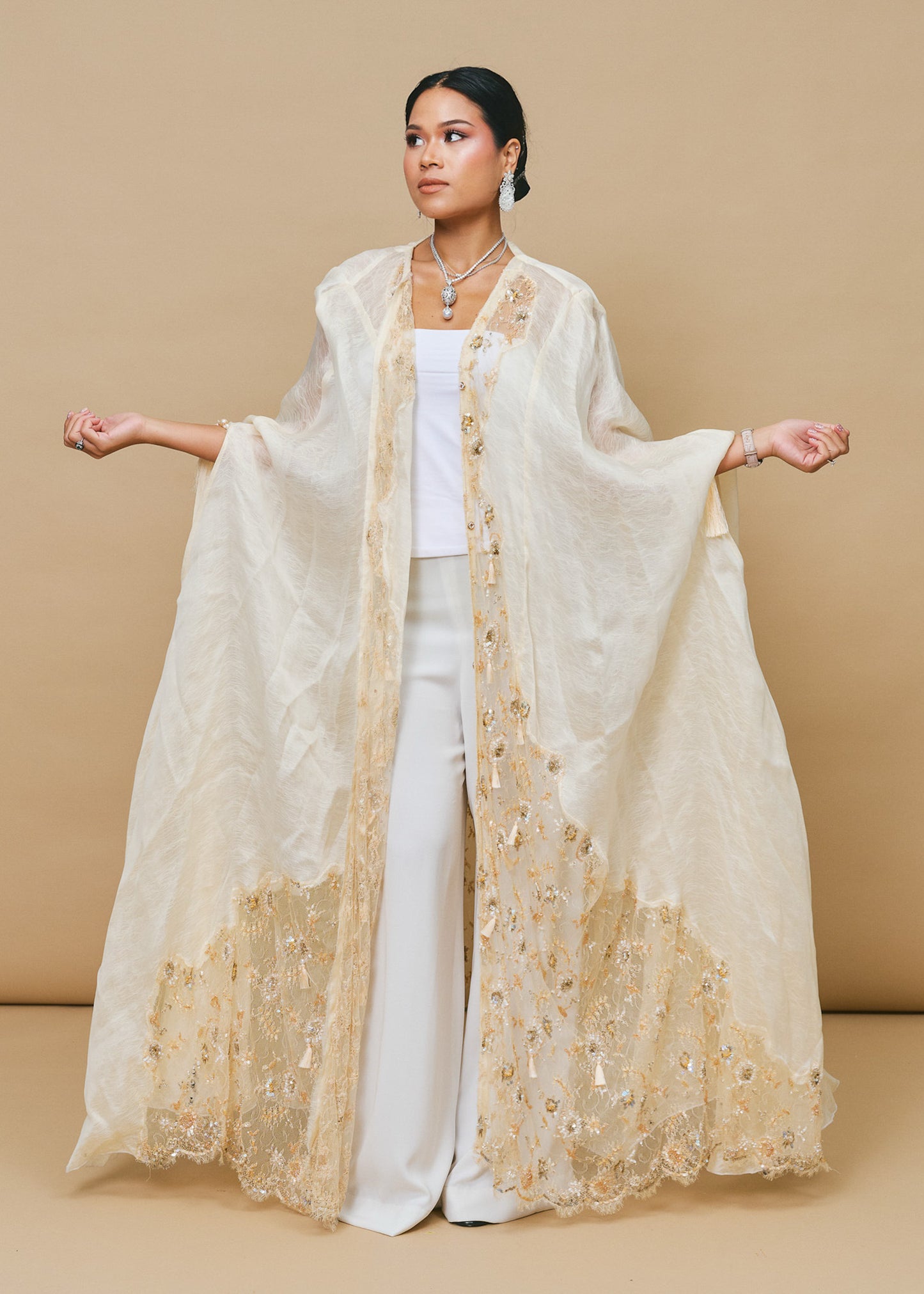 Ivory Organza Cape with Lace