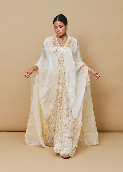 Ivory Organza Cape with Lace