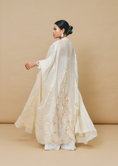 Ivory Organza Cape with Lace
