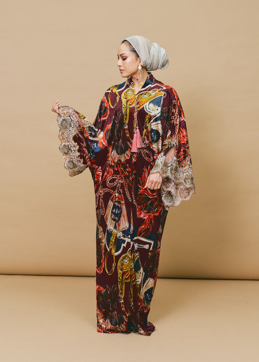 Velvet Silk Outerwear with French Lace