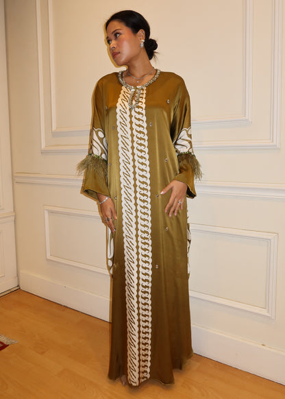 Batik Silk Dress in Olive Green