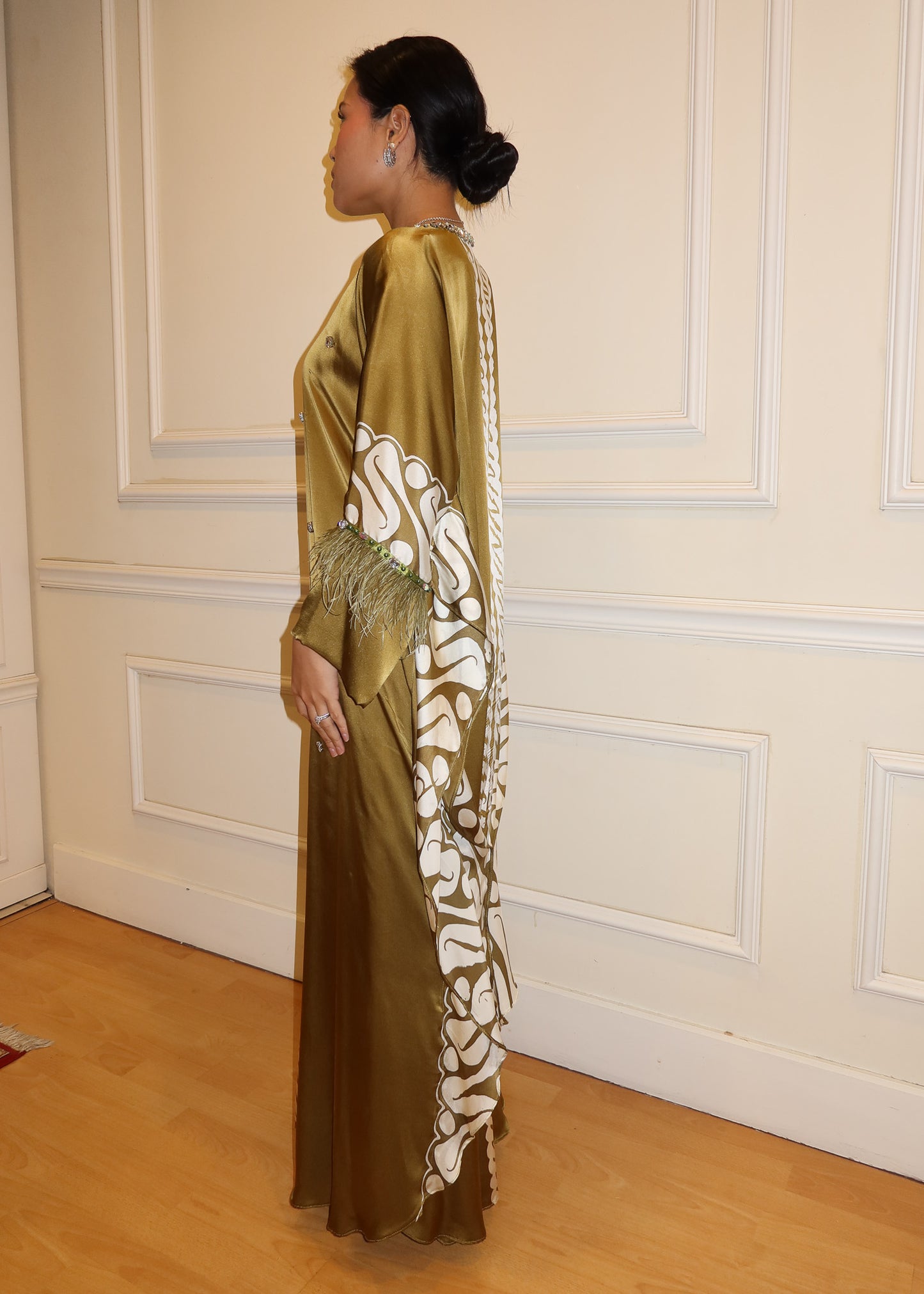 Batik Silk Dress in Olive Green