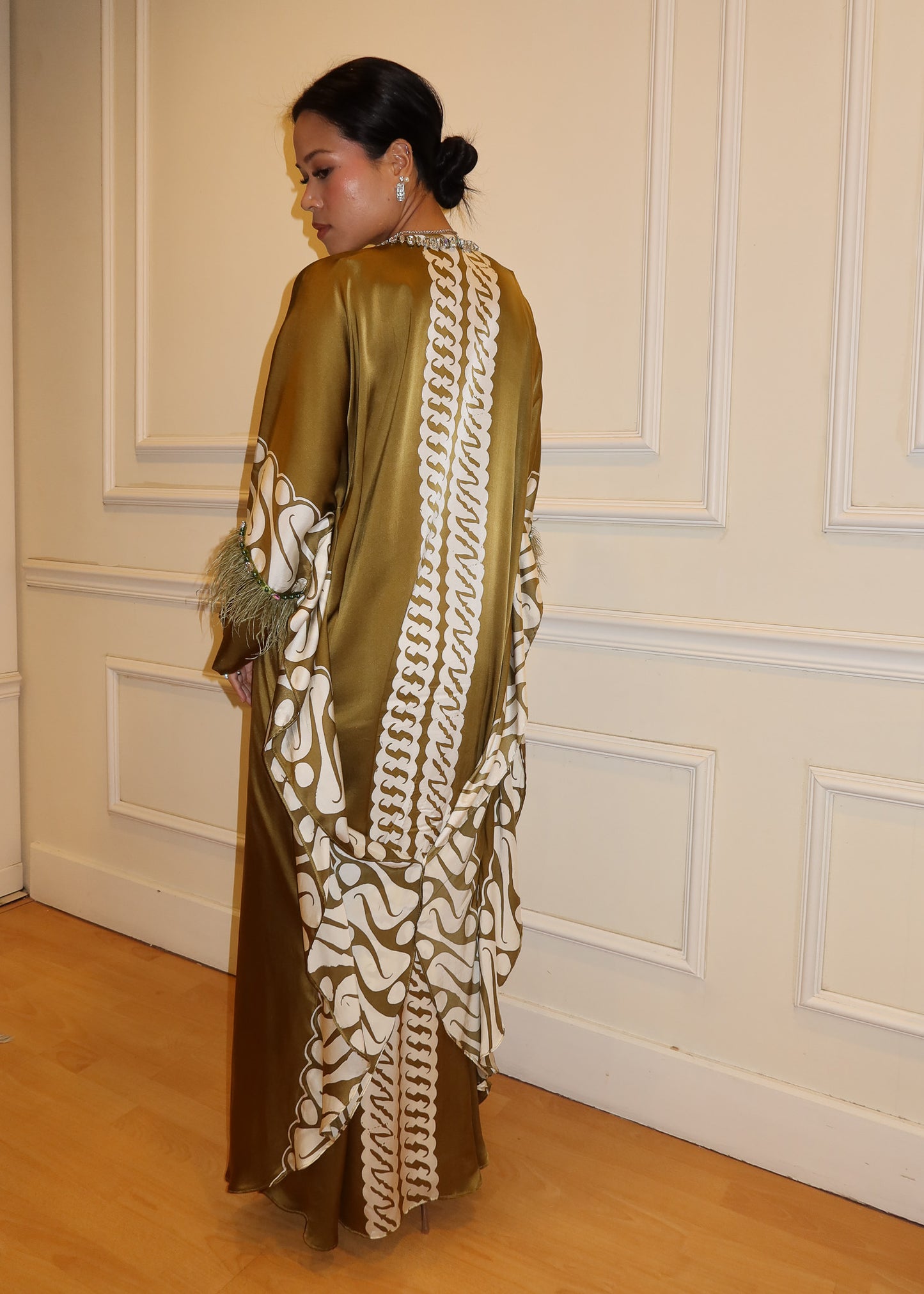 Batik Silk Dress in Olive Green
