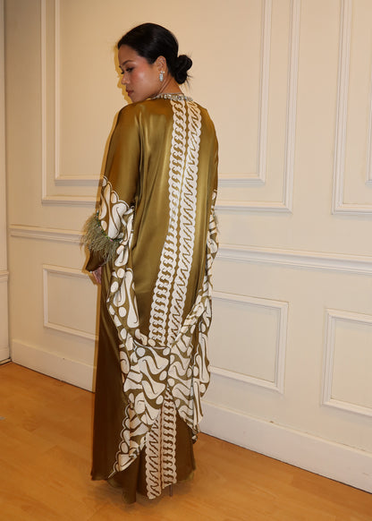 Batik Silk Dress in Olive Green