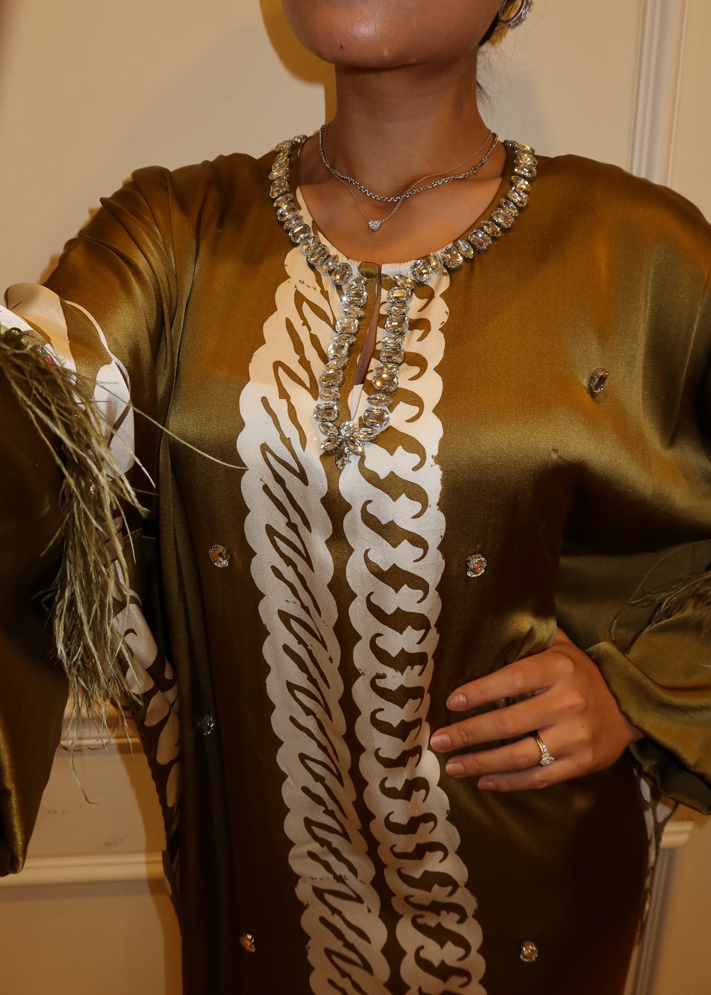 Batik Silk Dress in Olive Green