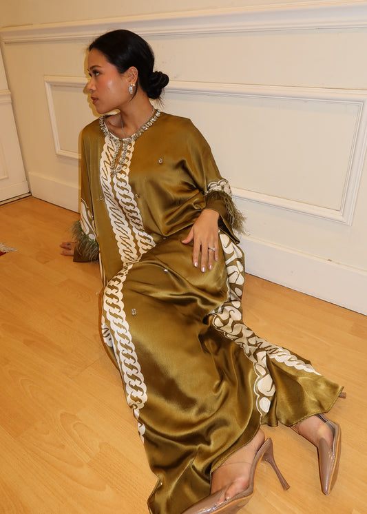 Batik Silk Dress in Olive Green