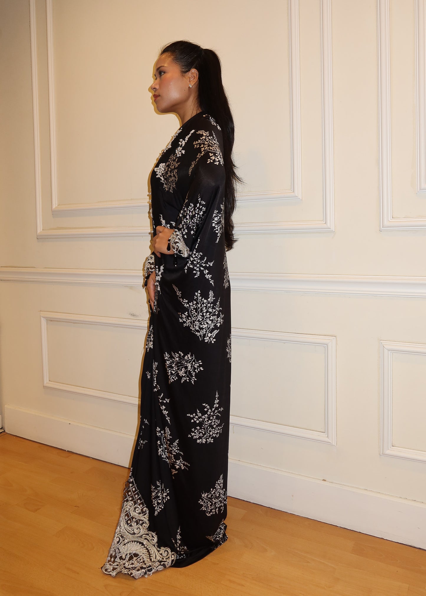 Printed Asymmetrical Dress with Hanging Beads