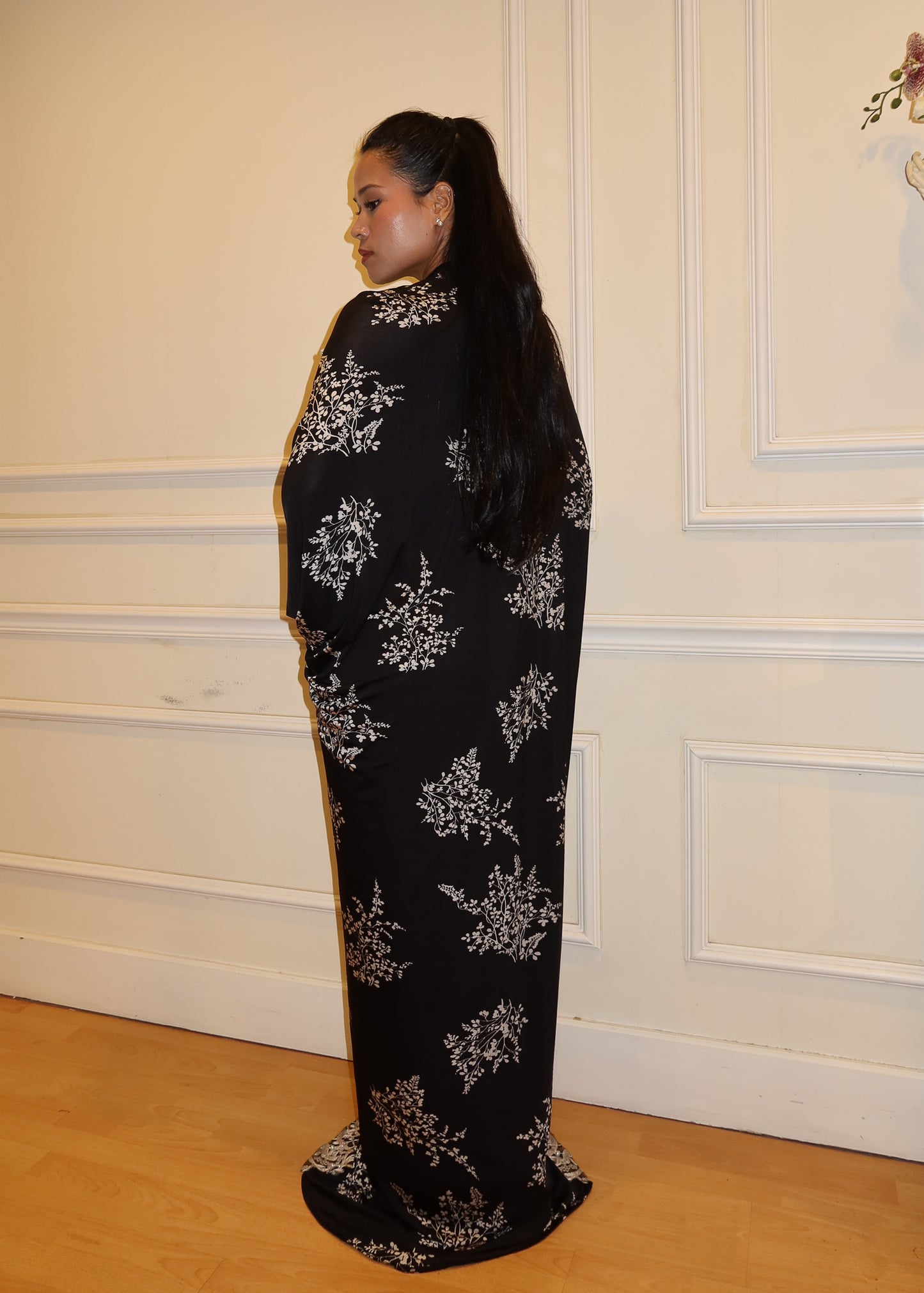 Printed Asymmetrical Dress with Hanging Beads
