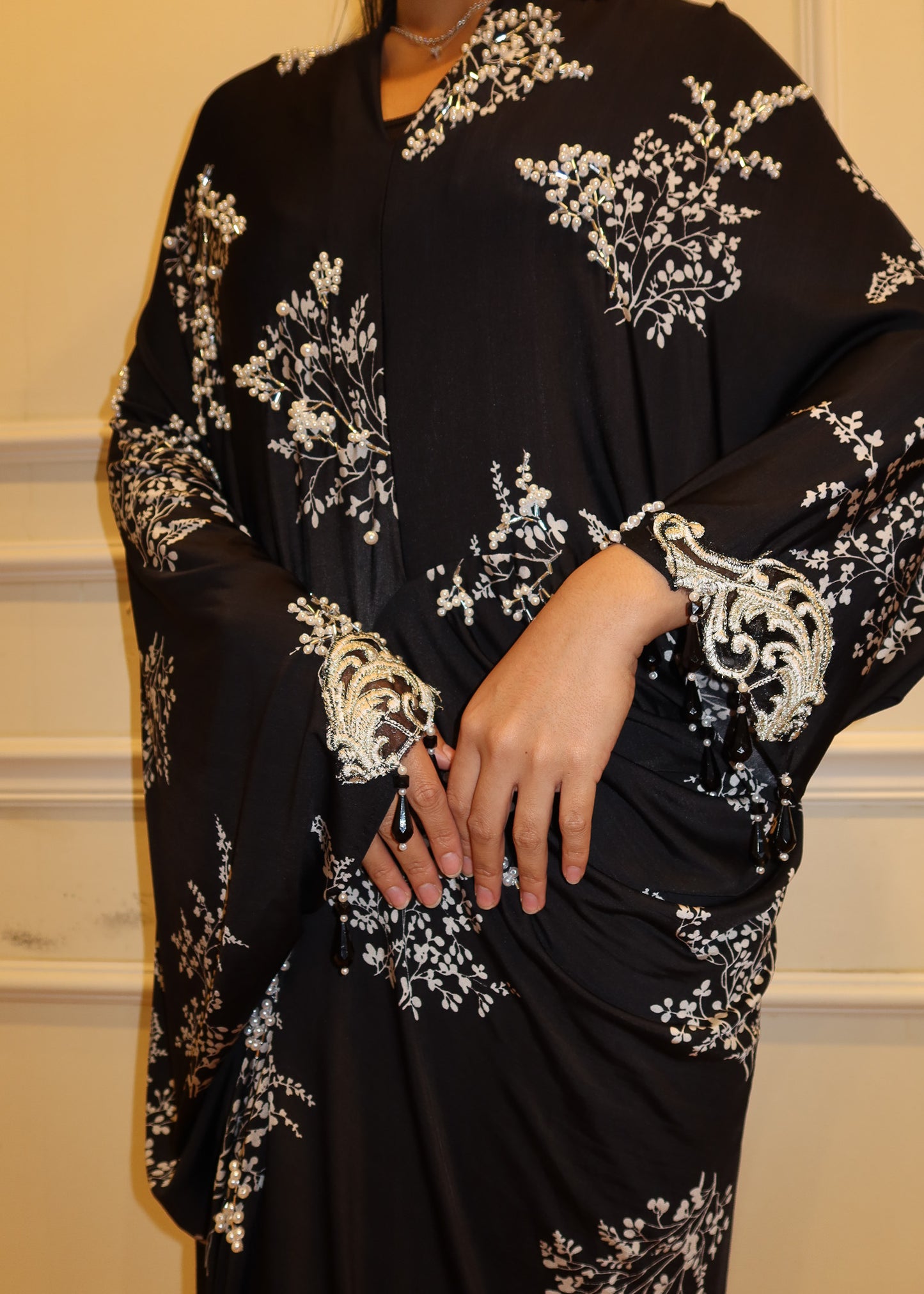Printed Asymmetrical Dress with Hanging Beads