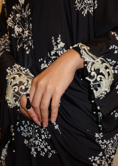 Printed Asymmetrical Dress with Hanging Beads