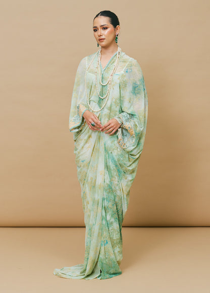 Sage Green Mixed Print Asymmetrical Dress