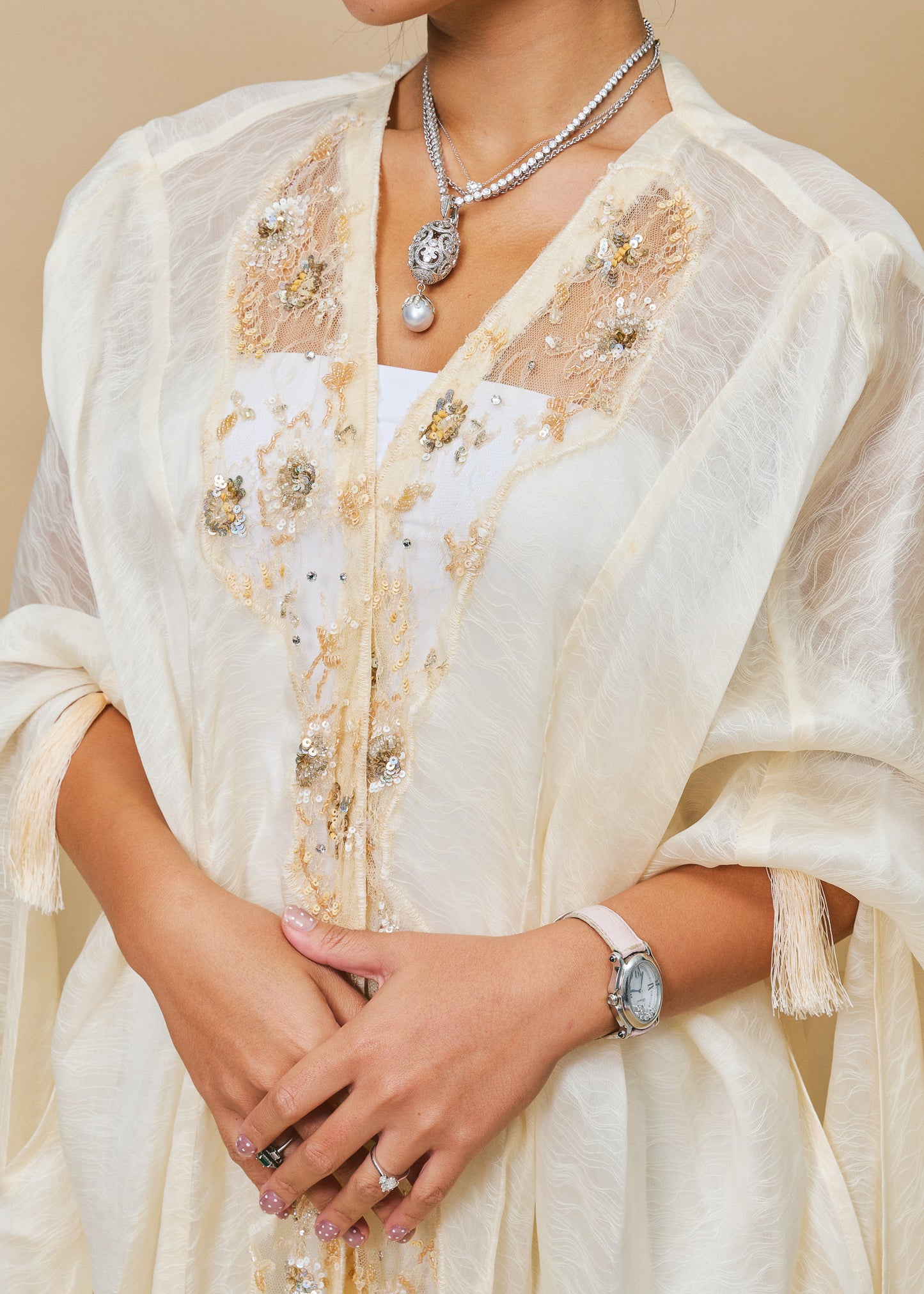 Ivory Organza Cape with Lace
