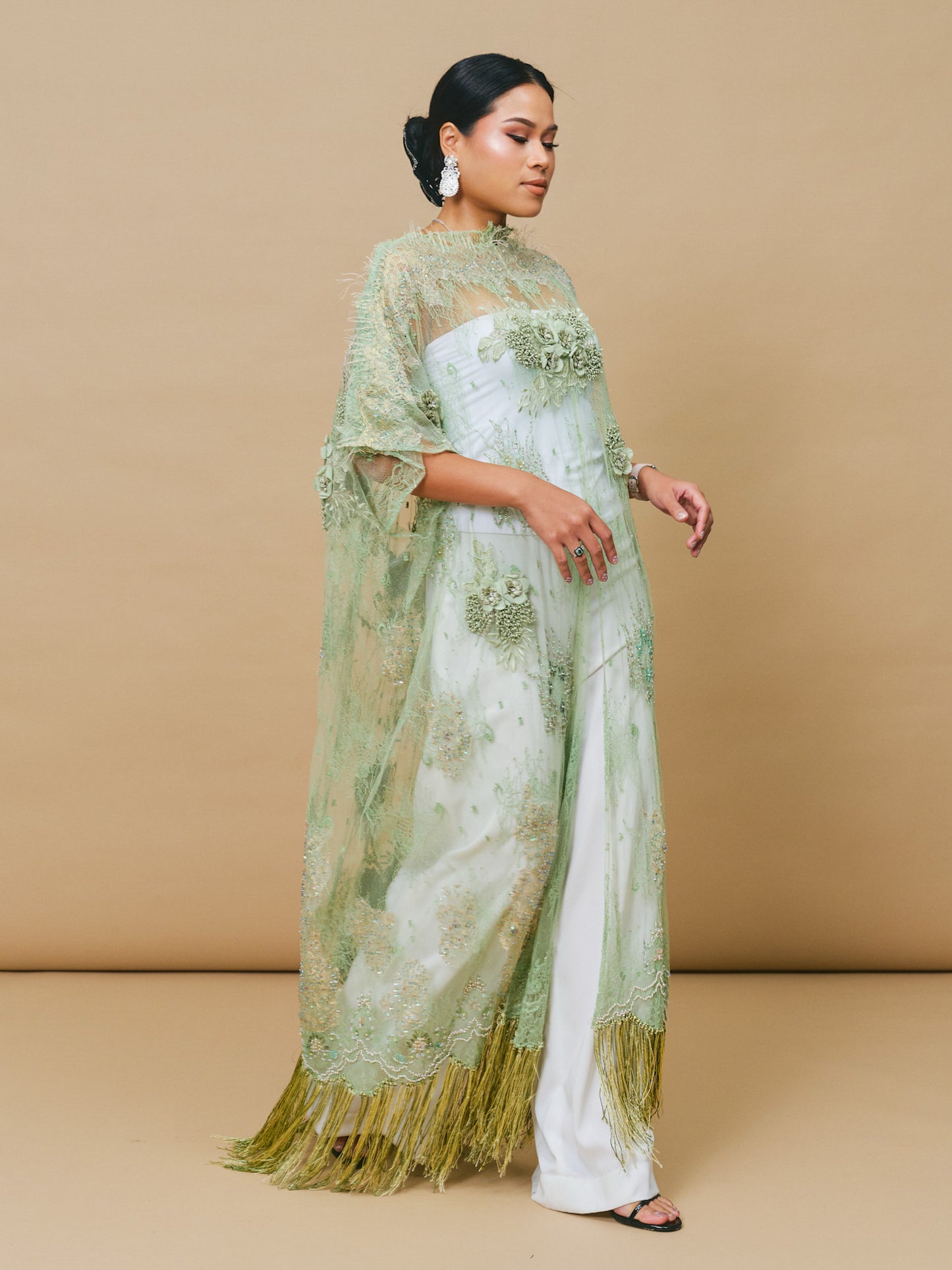 Full Floral Lace Dress in Sage Green