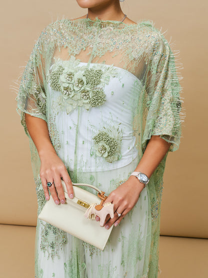 Full Floral Lace Dress in Sage Green
