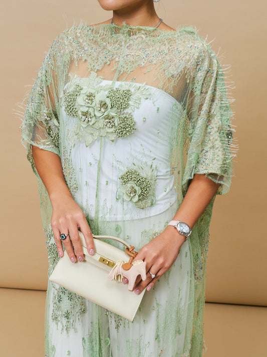 Full Floral Lace Dress in Sage Green