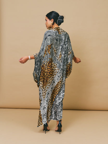 Mixed Animal Print Silk Kaftan
