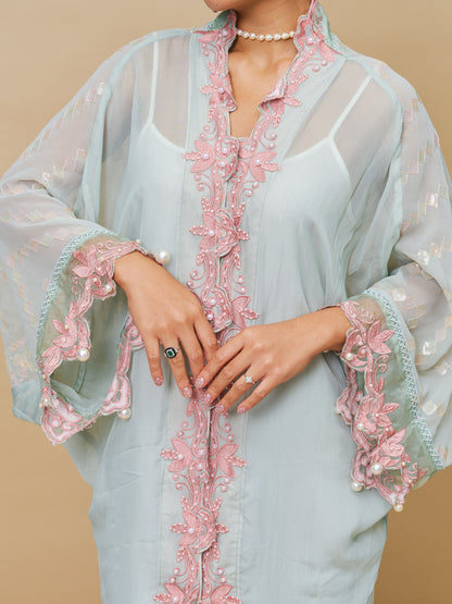 Sage Green Abaya with Blush Pink Lace