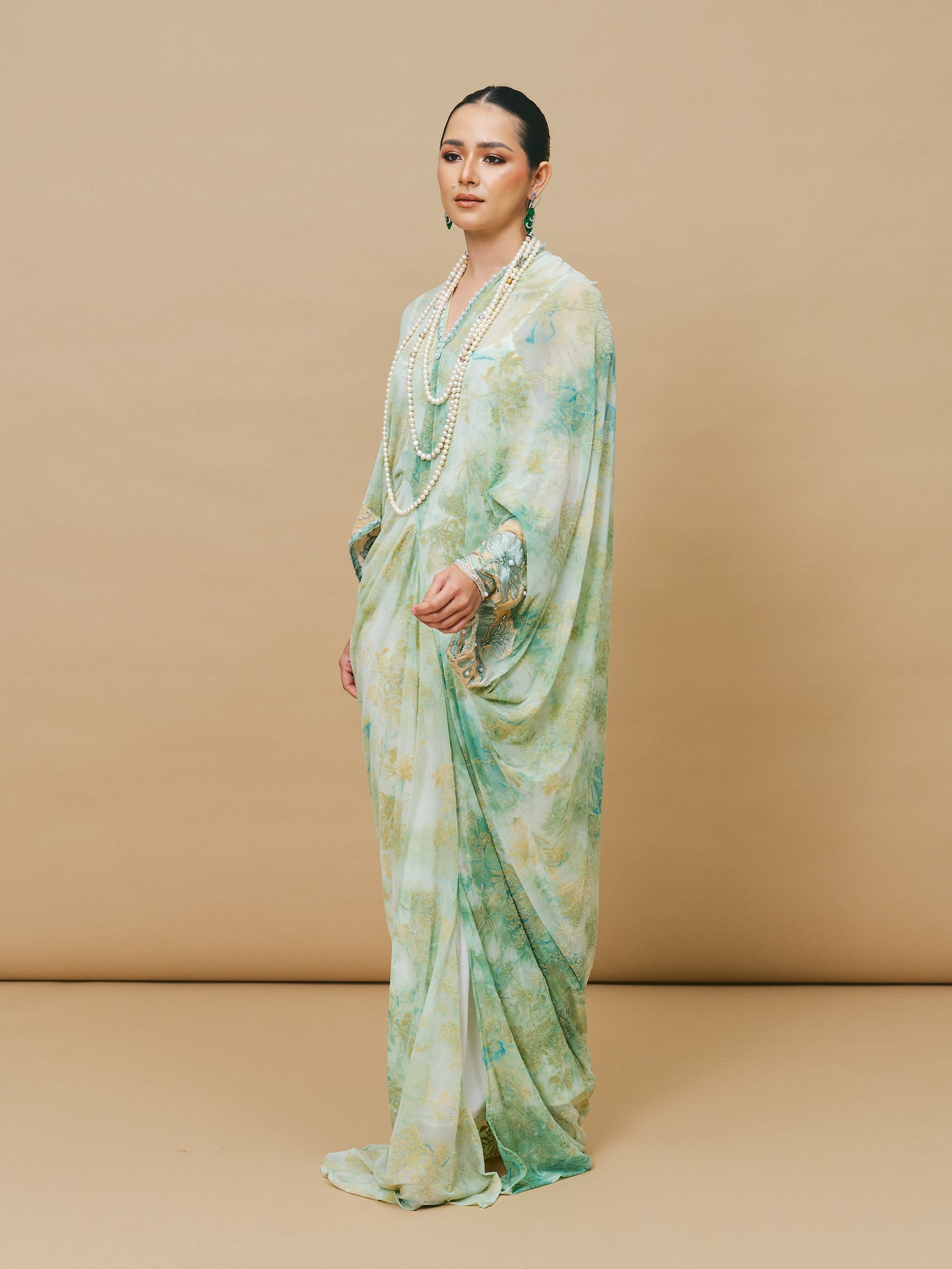 Sage Green Mixed Print Asymmetrical Dress