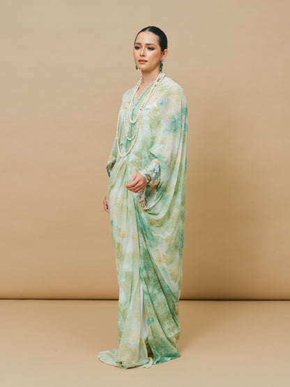 Sage Green Mixed Print Asymmetrical Dress