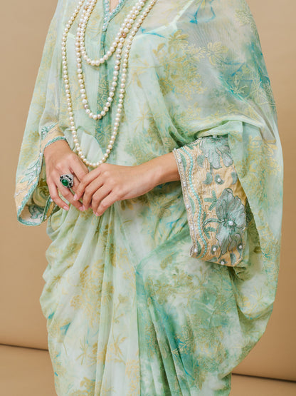 Sage Green Mixed Print Asymmetrical Dress