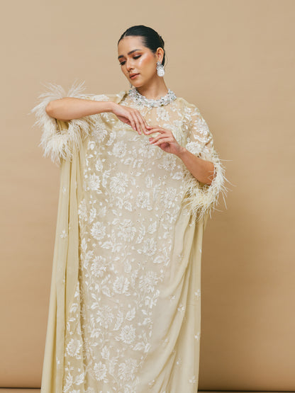 Ostrich Feather Maxi Dress in White