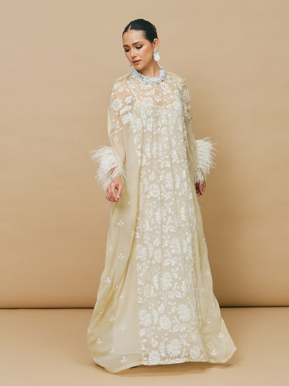 Ostrich Feather Maxi Dress in White