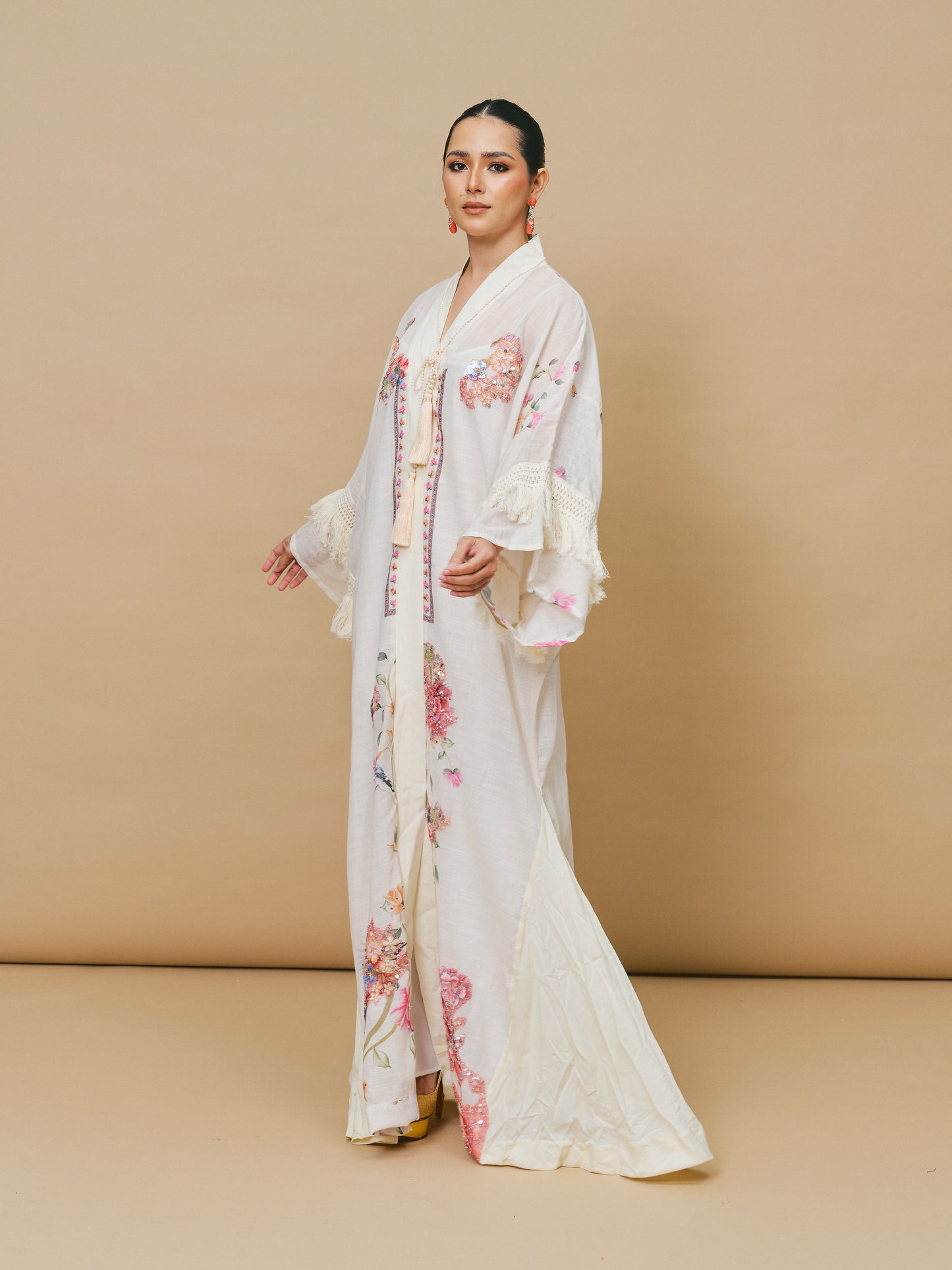 Floral Crochet Tassel Abaya