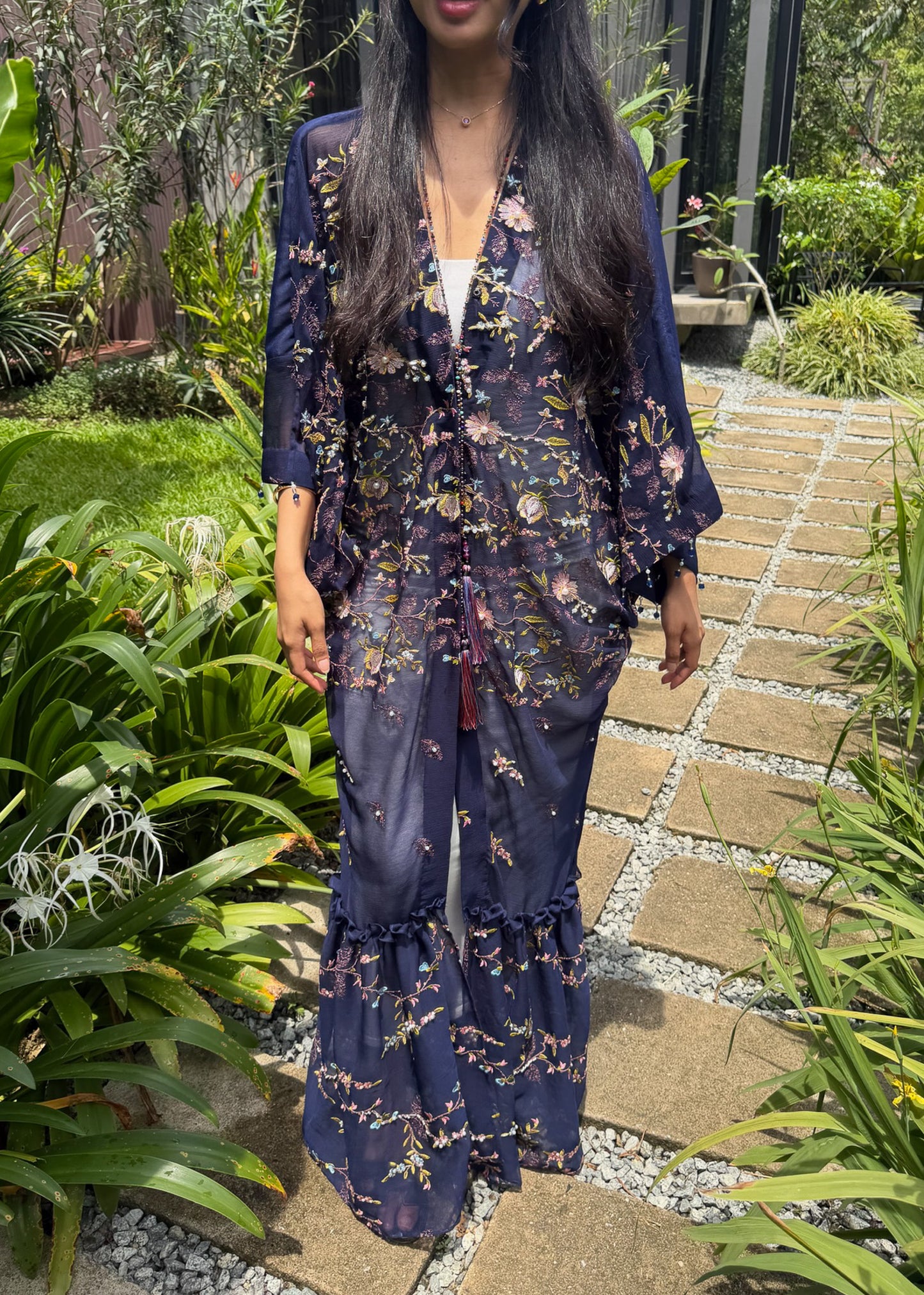 Multicoloured Chiffon Silk Outerwear with Tassels