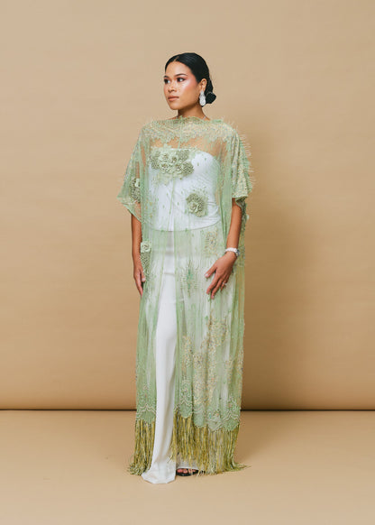 Full Floral Lace Dress in Sage Green