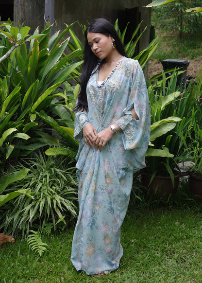Printed Baby Blue Kaftan Dress