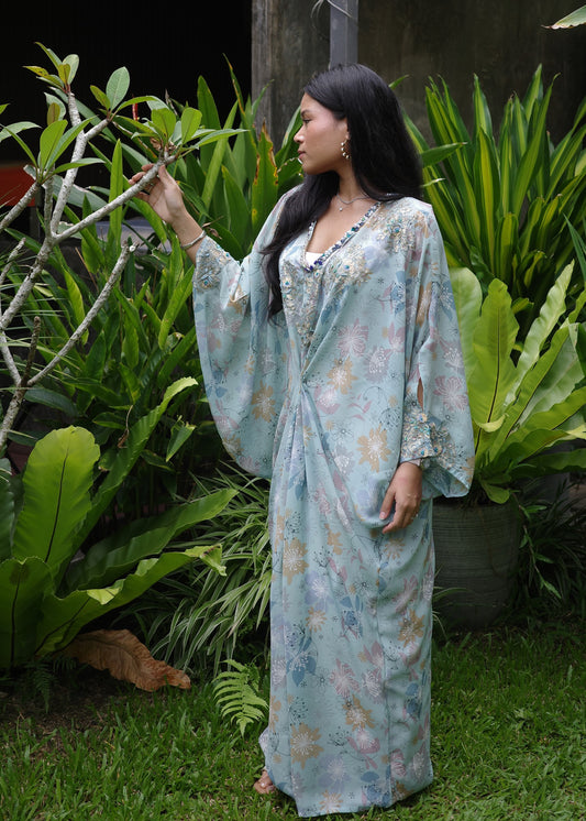 Printed Baby Blue Kaftan Dress